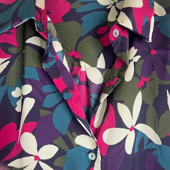 Haver & Blair London Bold Floral Silky Long Sleeve Button Front Blouse Size LG - Picture 5 of 9